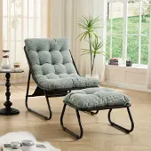Novavision Gartenliegestuhl mit Hocker, bequemer Relaxsessel mit weichem Kissen und Fußhocker