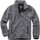 Brandit bequemer Herren Troyer aus Teddy-Fleece Sweater mit Stehkragen Grau