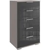 Freiraum Hochkommode >Easy Plus< 5 Schübe, SAHARAGRAU + GLAS GREY - 49x102x41cm (BxHxT)