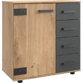 Freiraum Kommode "Malmö" aus Spanplatte in Plankeneiche-Nachbildung mit Absetzungen in Graphit. Abmessungen (B/H/T) 81x83x41 cm