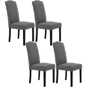 Woltu 4er Set Esszimmerstühle mit Rückenlehne, gepolstert, Leinen, Dunkelgrau