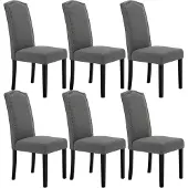 Woltu 6er Set Esszimmerstühle mit Rückenlehne, gepolstert, Leinen, Dunkelgrau