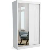 EURO-MEBLE Neuer Kleiderschrank mit Schiebetüren LUNA 100 cm (WEISS)