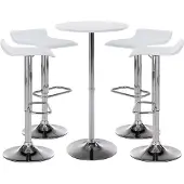 BellaFurn Rundes Bartisch-Set – höhenverstellbare Barhocker – pflegeleichtes Kunstleder | Farbe: Weiß