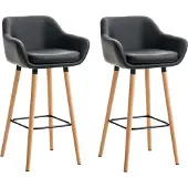 BellaFurn 2er-Set Barhocker im Sesselstil, bequemer Sitz, Kunstleder und Holzgestell