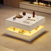 ProximaX Moderner Couchtisch mit App-gesteuerter LED-Farbwechselbeleuchtung, Hochglanz-Oberfläche, Quadratisch, Weiß