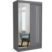 EURO-MEBLE Neuer Kleiderschrank mit Schiebetüren LUNA 120 cm (ANTRACIT)