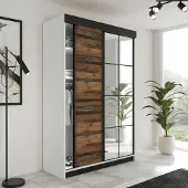 FURMEB24 2-türiger Schiebetürenschrank LAMER 167x205 cm Kleiderschrank mit Spiegel (weiß + alter Stil)