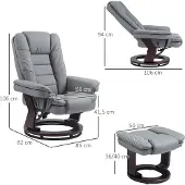 HOMCOM Relaxsessel mit Hocker Kunstleder Grau 85L x 82B x 106H cm