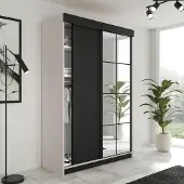 FURMEB24 2-türiger Schiebetürenschrank LAMER 138x205 cm Kleiderschrank mit Spiegel (Kaschmir + Schwarz)