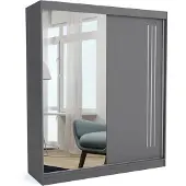 EURO-MEBLE Neuer Kleiderschrank mit Schiebetüren LUNA 160 cm (ANTRACIT)