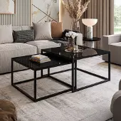 Lookway Couchtisch 2in1 YOSHI GLASS mit schwarzem und weißem Gestell