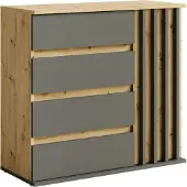 Kondela Eintürige Kommode mit Schubladen Deris 1D4S - Graphit / Eiche Artisan