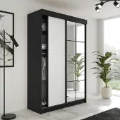 FURMEB24 2-türiger Schiebetürenschrank LAMER 167x205 cm Kleiderschrank mit Spiegel (schwarz + weiß)