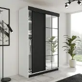 FURMEB24 2-türiger Schiebetürenschrank LAMER 167x205 cm Kleiderschrank mit Spiegel (weiß + schwarz)