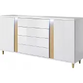 EURO-MEBLE Moderne Kommode MARCO 180 Gloss LED! (WEISS/HOLZ)