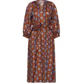 Seidensticker Blusenkleid , Damen, Gr. XS (34), Normalgrößen, 3/4 Arm, braun (curry), 100% Viskose, bedruckt, regular fit, V-Ausschnitt, Kleider Blusenkleid, 3/4 V-Neck Druck