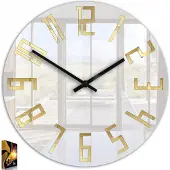 ModernClock , wanduhr groß 32cm wohnzimmer, Stilvoll, Uhr, Slim weiß&goldspiegler