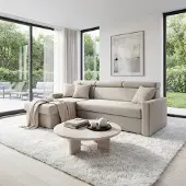 Sofiland Ecksofa Vega L mit Schlaffunktion Zero-Wall Funktion Samtsofa 224 cm Hellbeige