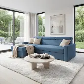 Sofiland Ecksofa Vega L mit Schlaffunktion Zero-Wall Funktion Samtsofa 224 cm Blau