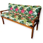 4L Textil Gartenbankauflage mit Rückenlehne aus Samt-Imitat, Bankauflage für Hollywoodschaukel und Gartenbank, mit Bändern, 180x60x50 cm, Blumen Grün