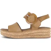 Gabor Keilsandalette , Damen, Gr. 37, beige (dunkelbraun), Ziegenveloursleder, unifarben, Schuhe Keilsandalette, Riemchensandale, Sommerschuh mit modischer Zierschnalle