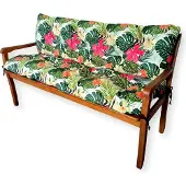 4L Textil Gartenbankauflage mit Rückenlehne aus Samt-Imitat, Bankauflage für Hollywoodschaukel und Gartenbank, mit Bändern, 100x50x50 cm, Blumen Grün