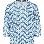 Cartoon Klassische Bluse "Blusenshirt mit Schnürung", Damen, Gr. 46, bunt (blau, grün), Obermaterial: 100% Viskose CV., Blusen Klassische Bluse