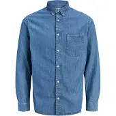 Jack & Jones Langarmhemd "JPRBLUDEREK DENIM L/S SHIRT", Herren, Gr. M, N-Gr, blau (blau denim fit:relaxed fit), Web, Obermaterial: 100% Baumwolle, unifarben, relaxed fit normal, Hemden Langarmhemd