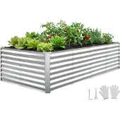 Vevor Hochbeet Metall 240x120x62 cm, Rechteckiges Gartenbeet, Pflanzkasten-Set für den Außenbereich, Gemüsebeet mit Handschuhen, Blumenbeet Bodenlos, Pflanzbeet für Blumen & Gemüse, Silber