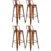 CLP Barhocker 4er Set mit Lehne im Industrial-Look Mason, mit Rückenlehne und Fußablage, Barstuhl mit Rückenlehne und Bodenschoner, Farbe: kupfer