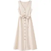 Mazine - Women's Sleeveless Linen Maxi Dress - Kleid Gr M beige
