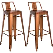CLP Barhocker 2er Set mit Lehne im Industrial-Look Mason, mit Rückenlehne und Fußablage, Barstuhl mit Rückenlehne und Bodenschoner, Farbe: kupfer
