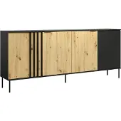 Kondela Viertürige Kommode Rimina 4D - Schwarz Onyx / Eiche Artisan