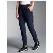 Trigema Jerseyhose "Freizeithose mit Bein-Reißverschluss", Damen, Gr. L, Normalgrößen, blau (navy), Web, 74% Nylon, 26% Elasthan, Basic, Hosen Jerseyhose