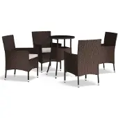 Syfax 5-tlg. Garten-Bistro-Set mit Kissen Braun Poly Rattan