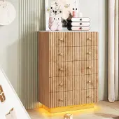 ProximaX Kommode 5 Schubladen mit RGB-LED-Beleuchtung, Holzoptik, Kippsicherung, 73x40x111cm, für Schlafzimmer & Wohnzimmer