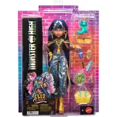 Monster High Cleo de Nile-Modepuppe in Cargohose mit Tier Hissette und 7 Zubehörteilen, Modepuppe, Weiblich, 4 Jahr(e), Mädchen, 285,7 mm, Mehrfarbig