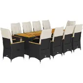 Syfax 11-tlg. Garten-Bistro-Set mit Kissen Schwarz Poly Rattan