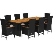 Syfax 9-tlg. Garten-Essgruppe mit Kissen Schwarz Poly Rattan