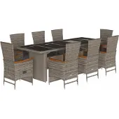 vidaXL 9-tlg. Garten-Essgruppe mit Kissen Grau Poly Rattan