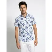 Desoto Kurzarmhemd "Casual Kent 1/2", Herren, Gr. L, N-Gr, light blau flowers, Obermaterial: 100% Baumwolle, slim fit normal, Hemden Kurzarmhemd, Jerseyhemd, Kentkragen, slim fit