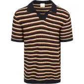 KnowledgeCotton Apparel Braunes gestreiftes Polo-Shirt aus Strick
