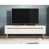 Feldmann-Wohnen Lowboard TV-Schrank Fernsehtisch 160cm weiß hochglanz riviera eiche
