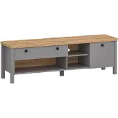 Feldmann-Wohnen Lowboard TV-Unterschrank Melini 146x38x46cm schiefergrau Eiche Delano hell