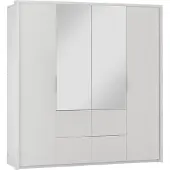 EURO-MEBLE Kleiderschrank WIEDEN , Drehtürenschrank Schrank Schubladen , ( WEISS )