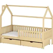 Fun-Möbel Hausbett Kinderbett NEILA 200x90cm Kiefer Massiv Natur inkl. Rollrost
