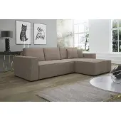 Fun-Möbel Ecksofa Schlafsofa Sofa CONOR Stoff Dunkelbeige Ottomane Rechts