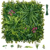 Vevor Künstliche Hecke 50x50 cm 12-tlg. Set, Pflanzenwand im 3D-Paneelstil, PE-Sichtschutz, Sichtschutzzaun, Heckenzaun, Kunstpflanzen Balkonverkleidung für Hochzeiten, Außengärten, Hinterhöfe