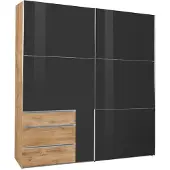 Fresh To Go Schwebetürenschrank Level Kleiderschrank 2-türig 200x65x216cm plankeneiche Grauglas